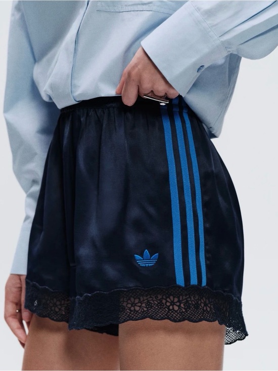 adidas Originals Pants - NWT adidas Originals x ASOS regular fit lace hem shorts in navy satin
